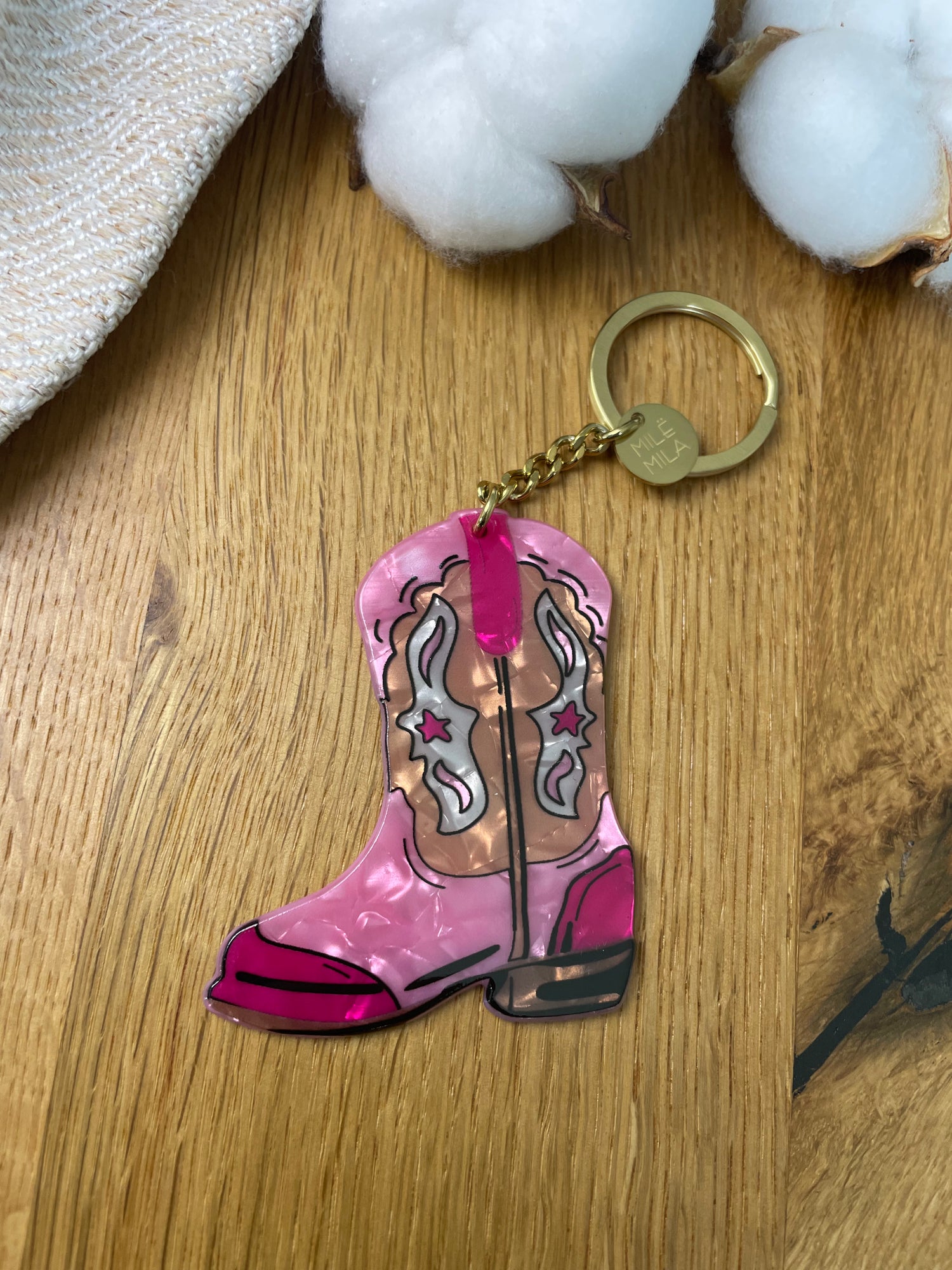 Porte-clé botte rose