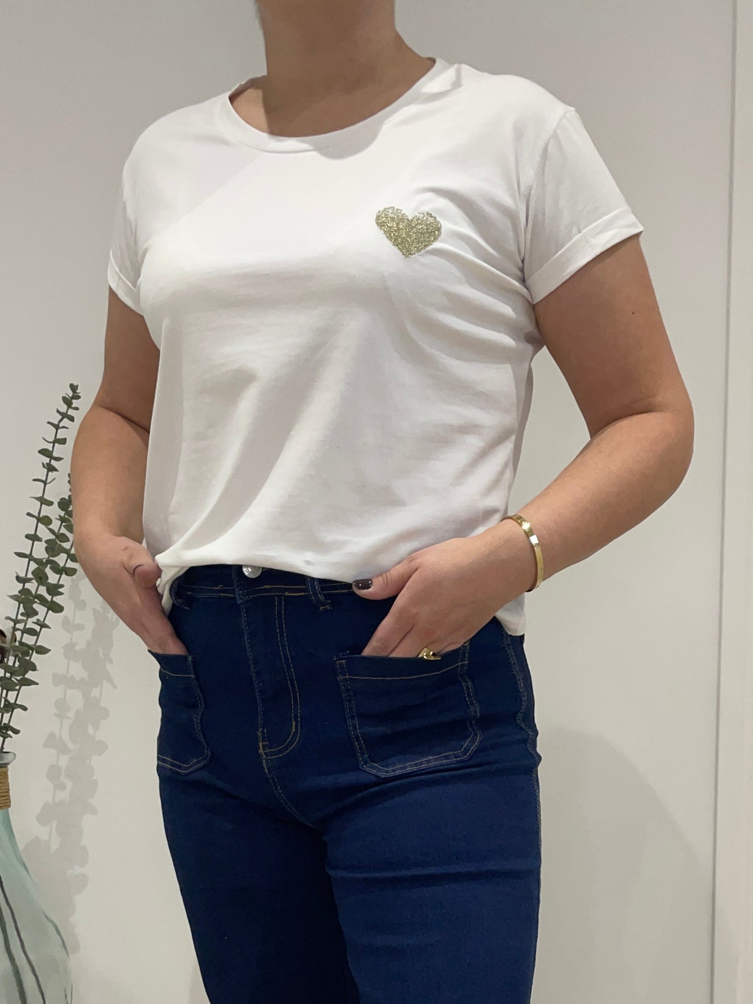 Tee-shirt cœur - blanc/doré