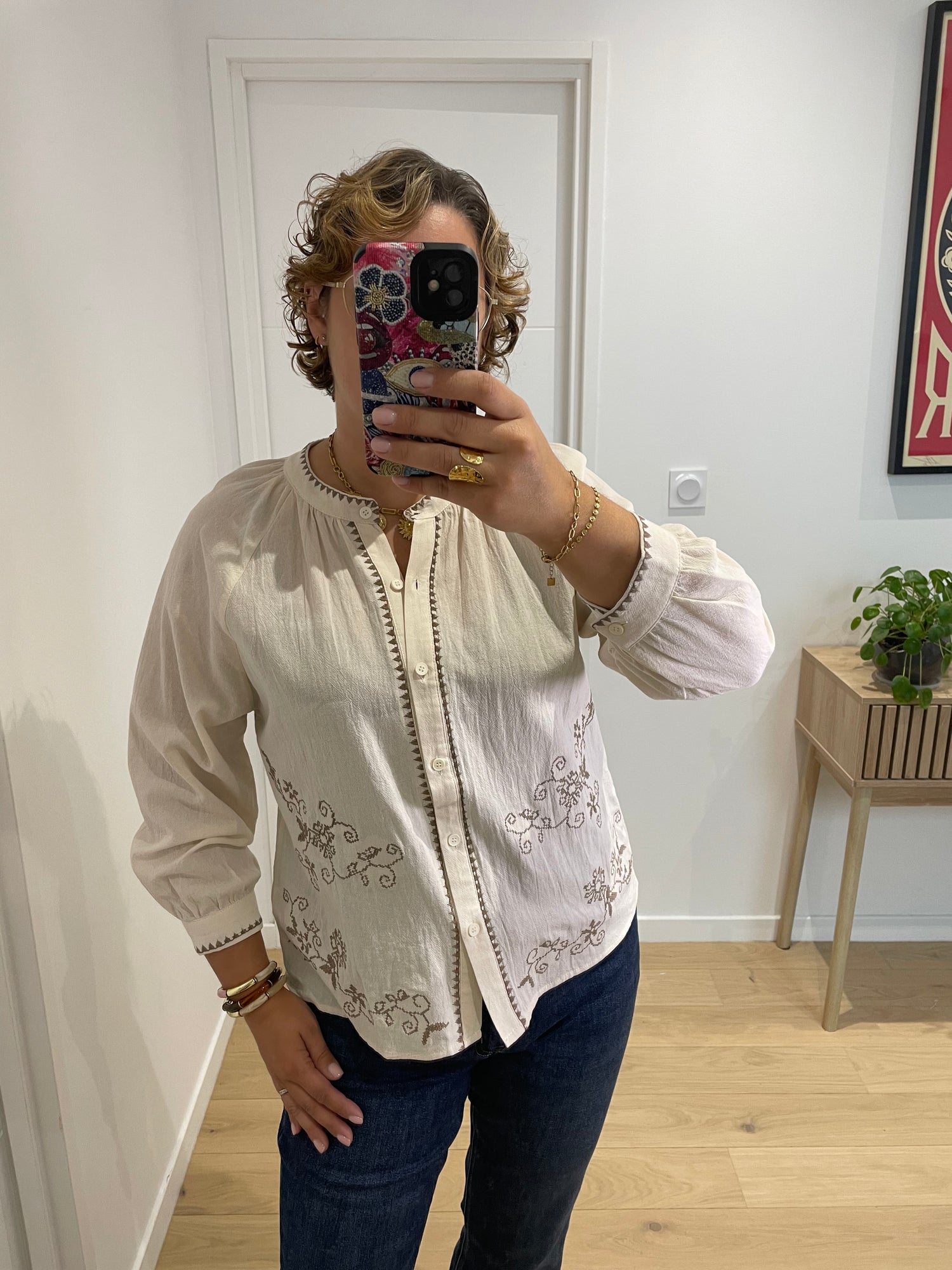 Chemise brodée Mélina - crème