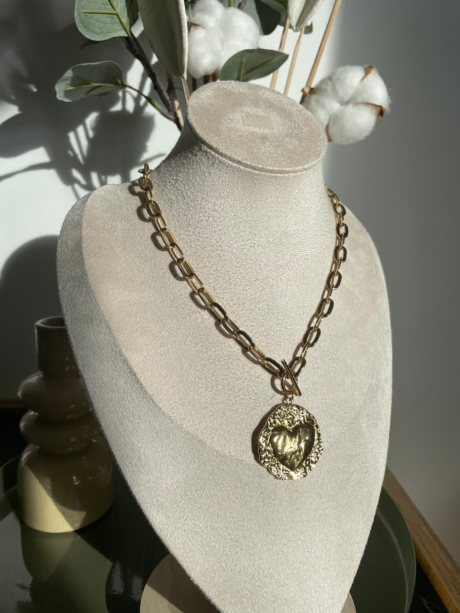 Collier plaque coeur - doré