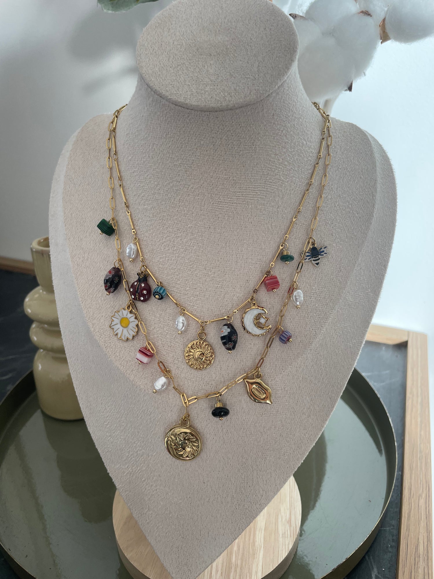 Collier double coccinelle - doré
