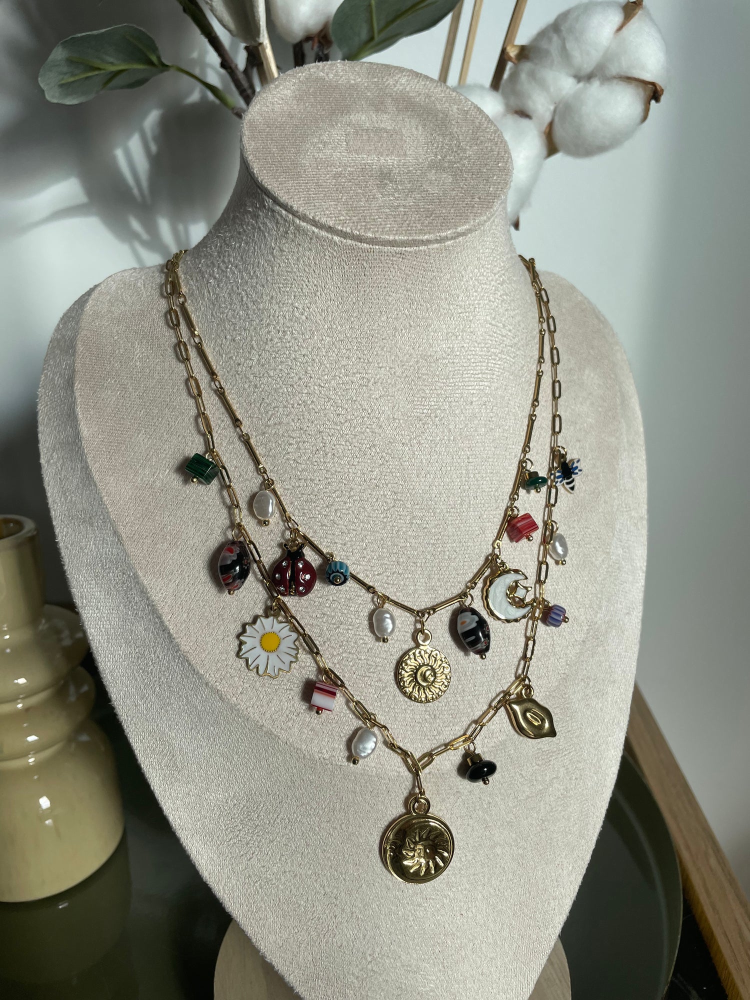 Collier double coccinelle - doré